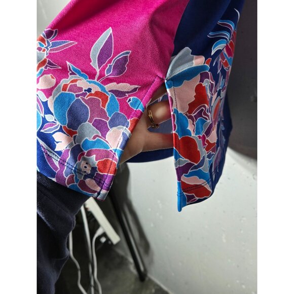 Susan Graver Floral Print Long Sleeve Top Plus 1XP Petite Liquid Knit Coastal - Picture 5 of 10